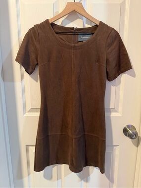 Brown faux-Suede Short-Sleeve Shift Dress